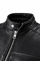 Blouson moto homme en cuir PU noir coupe-vent avec rayures rouges, blanches et bleues, col montant, fermeture éclair, coupe ajustée, service OEM