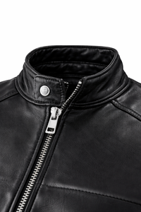 <b>Men's</b> Autumn Black PU Leather Windproof Front Moto <b>Jacket</b> Red <b>White</b> Blue Stripe Stand Collar Zipper Closure Slim Fit Regular - Product Image 6