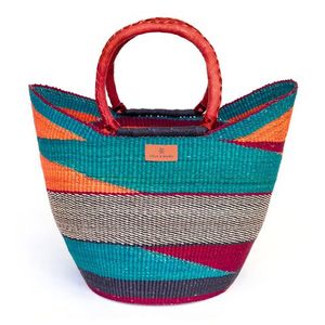 Branded Label Seagrass <b>Handbags</b> Red Leather Handle Woven Straw Tote Bag Fashion Women <b>Summer</b> Beach Purse OEM ODM - Product Image 1