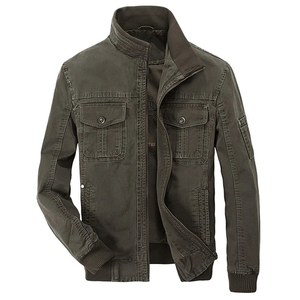 Blouson bomber vintage pour homme en coton 100% vert olive, imperméable, col rabattu, fermeture éclair sur le devant, haute qualité, décontracté, coupe slim - Product Image 1