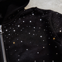 Sudadera con capucha personalizada para hombre con diseño de estrellas de cristal y cielo estrellado, sudadera con capucha gruesa con efecto desgastado y pedrería.