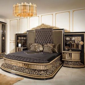 Hot Sale Traditional Luxury Royal Black <b>Gold</b> Curved Bedroom Set Tufted Mahogany Velvet Upholstered <b>Bed</b> <b>Frame</b> Hand Carved Solid - Product Image 2