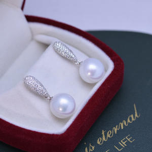 <b>Edison</b> 10-11mm White Freshwater Round Pearls Strong <b>Light</b> Fine Flaws S925 Silver Earrings-Wholesale - Product Image 2