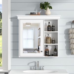 Armadietto da Bagno a Parete 30x28 con Specchio e Organizer per Toilette, Bianco - Product Image 3