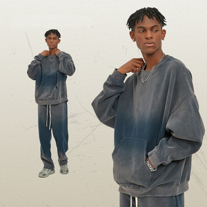 Sweat à capuche personnalisé en coton 100% délavé, uni, à manches longues pour homme - Product Image 4