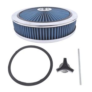 Kit de Filtro de Aire Redondo Azul Super Flow de 14" X 3" con Tapa Cromada, Modelo Lavable D0100HAMVH7 para Vehículos Chevrolet - Product Image 1
