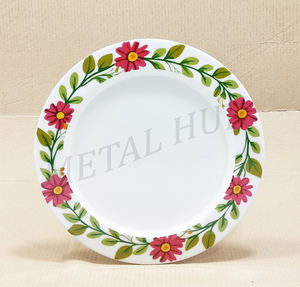 Plato Decorativo Redondo de Acero Inoxidable Estilo Corona Floral con Arte en Esmalte de Flores Rosas - Product Image 3