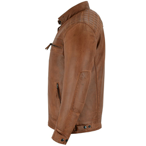 Blouson de motard en cuir haute performance pour homme, blouson moto ergonomique en cuir pour homme, blouson de motard classique en cuir marron pour homme - Product Image 2