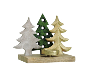 Porte-bougie décoratif en métal mélangé pour sapin de Noël avec base en bois, centre de table festif - Product Image 2