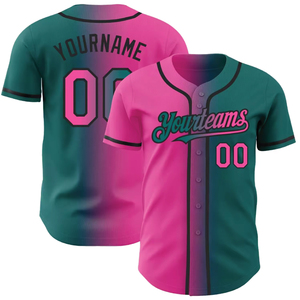 Camisetas de Béisbol Personalizadas de Poliéster de Alta Calidad en Rosa y Morado con Degradado Verde Claro, Auténticas y a la Moda - Product Image 3