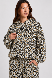 Sudadera con capucha premium para mujer, con estampado de leopardo blanco y amarillo, con contraste de colores, estilo urbano, venta al por mayor, para ropa de mujer - Product Image 4