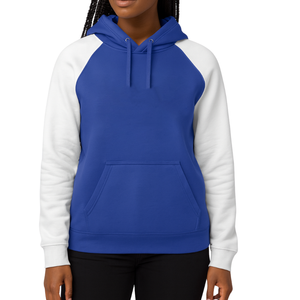Sudaderas con Capucha Personalizadas con Logotipos, Azules y Blancas, de Manga Raglán, para Hermandades, de Algodón y Felpa, Informales, para Otoño, Corte Regular, con Bolsillos - Product Image 1