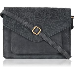 Black Embossed PU Crossbody Shoulder Bag Flap Messenger Handbag <b>Adjustable</b> <b>Strap</b> for Daily Travel - Product Image 2