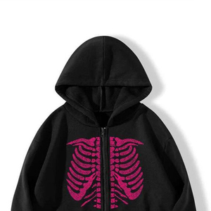 Sudadera con capucha personalizada Y2K con diamantes de imitación, estilo streetwear oversize unisex, rosa, con gráfico de telaraña en el pecho, de forro polar. - Product Image 3