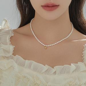 Exquisite 4-5mm Freshwater <b>Millet</b> Pearl Necklace S925 Silver Heart Pendant Light Luxury Exquisite Collarbone Chain Unique Design - Product Image 3