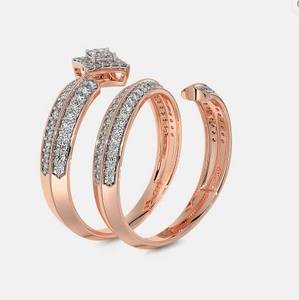 Unisex Geometric Cocktail <b>Ring</b> <b>Set</b> Lab Grown Diamond Pave Setting 14K <b>Gold</b> Plated Stainless Steel IGI Certified Hiphop Style - Product Image 5