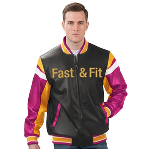 Custom Logo Leather Varsity Jacket for Men Street Style <b>Black</b> Embroidery Leather Breathable Windproof 100% Cotton - Product Image 1