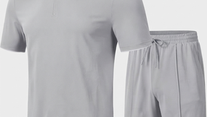 Conjunto de Polo y Pantalones Cortos de Secado Rápido para Hombre, Color Gris Sólido, Media Cremallera, Manga Corta, Ropa Deportiva Informal de Verano, Ligera, de Poliéster - Product Image 5