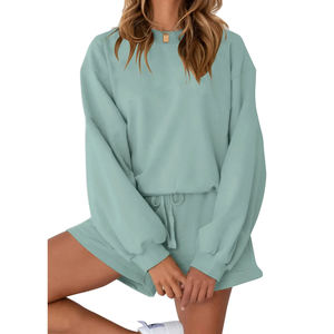 Conjuntos de mujer, top de manga larga extragrande y pantalones cortos de cintura alta, conjunto deportivo de 2 piezas de secado rápido y ecológico para mujer - Product Image 5