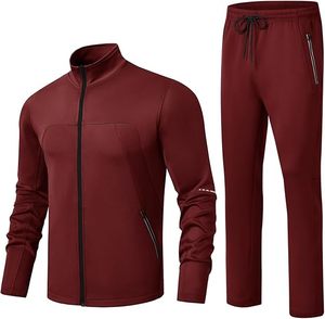 <b>Men</b> Solid Color Full Sleeve Tracksuit Set Stand Collar Zipper Front Pants With Drawstring Quick Dry Polyester Sporty Autumn Wear - Product Image 1