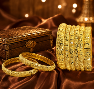 18K Gold Plated Brass <b>Bangle</b> Set Trendy Antique <b>Engraved</b> Floral Geometric Women Wedding Party Festival Jewelry Custom Logo - Product Image 2