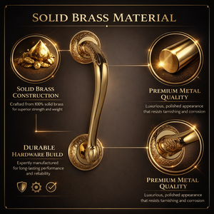 Poignée de porte moderne en laiton massif Designer Vega, durable, avec plaque décorative pour hôtels |   Quincaillerie de porte extérieure de luxe - Product Image 3