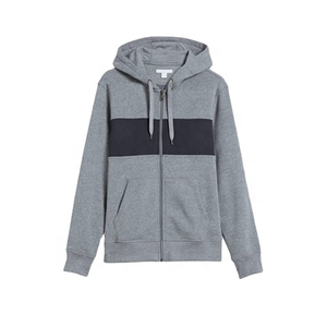 Sweat-shirt à capuche gris pour homme en coton molletonné, entièrement zippé, coupe oversize, color block, décontracté, idéal pour le printemps, anti-boulochage - Product Image 1