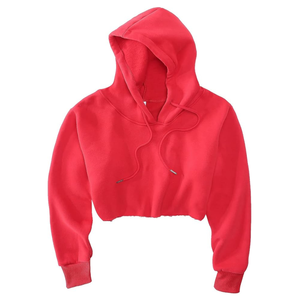 Custom Gym Fitness Activewear Women Cropped Hoodie Raw Edge Drop Shoulder <b>Workout</b> Sweatshirt Red Crop <b>Hoodies</b> - Product Image 2
