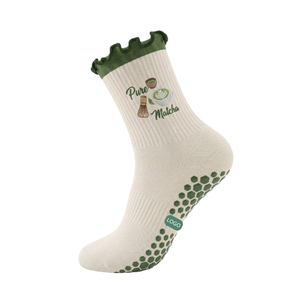 <b>White</b> Non-Slip Yoga <b>Socks</b> With Red Hearts <b>Grip</b> And Ruffle Cuff For Women Ankle Length Cotton Anti-Slip <b>Grip</b> <b>Socks</b> Spring Season - Product Image 2