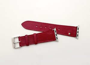 Bracelet de montre Apple en cuir italien tanné végétal de luxe Castello de haute qualité, doublure en polyester bordeaux, portefeuilles faits à la main - Product Image 3