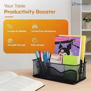 Craft India Overseas Black Metal Mesh Round Desk Organizer Set with Pen Holder and Storage <b>Bins</b> (Large Capacity) - Product Image 5
