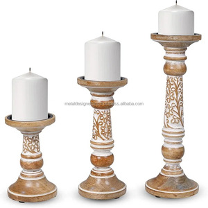 Solid White Wash Finish Wooden Candle Holder <b>Pillars</b> Home Decoration Tableware for Living Bed Dining Room for Metal Candle - Product Image 1