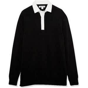 Suéter de Cuello Camisero Negro de Manga Larga para Hombre, Jersey de Algodón Sólido de Corte Regular para Todas las Temporadas - Product Image 2