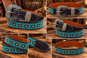 Cinturón de Cuero con Bordado Étnico Equipro, Hebilla de Acero, Diseño a Rayas, Estilo Casual, Duradero, 3.5cm de Ancho, 110cm de Largo - Product Image 3