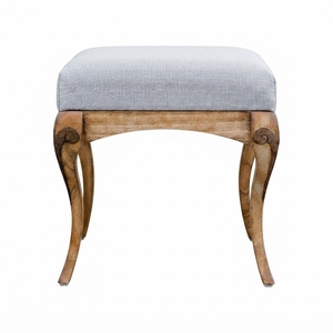 Solid <b>Wood</b> Fabric Upholstered Antique Accent Bench <b>Stool</b> with Cushioned Seat for Bedroom and Living Room - Product Image 1