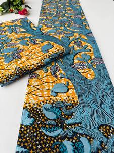 Nouveauté Nigeria : Tissu imprimé wax 100 % coton Grand Super Gold avec effet pailleté pour les dernières tendances de la mode Ankara - Product Image 2