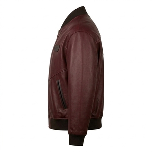 <b>Burgundy</b> Genuine Cowhide <b>Leather</b> Bomber <b>Jacket</b> Mens Wine Red Custom Embossed Logo Flight Outerwear Wholesale Factory Supplier - Product Image 4