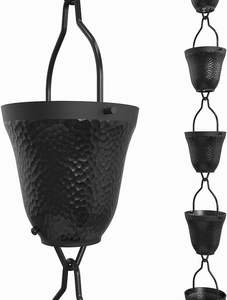 Cadena de Lluvia Decorativa de Hierro Resistente con Copas Festoneadas en Negro Mate para Drenaje de Agua en Techos y Jardines - Product Image 5