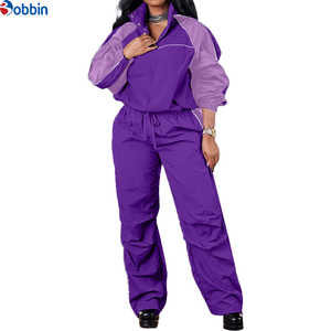 Conjunto Deportivo de 2 Piezas Personalizable para Mujer, Chaqueta Cortavientos de Invierno Tejida y Bordada de Poliéster, Informal, Sólida, de Manga Larga o Corta, para Exteriores - Product Image 2