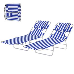 Set di Due Sedie a Sdraio da Esterno con Strisce Blu per Prendere il Sole - Product Image 5