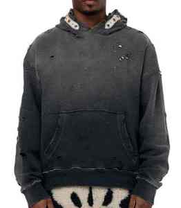 Sweat à capuche en molleton bouclette coupe classique 2026, 350 grammes, anti-rétrécissement, 100% coton, design doublé, effet vieilli, délavé à l'acide, hiver - Product Image 1