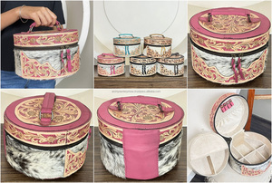 Best Selling Hand <b>Tooled</b> <b>Leather</b> Big Size Jewellery Storage Case Genuine Cowhide <b>Leather</b> Travel Jewelry Organizer Box Packaging - Product Image 3