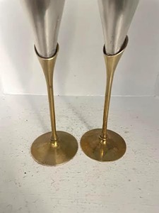 Super Selling Flutes Set Of 2 Long Stem Metal <b>Goblets</b> Wedding Occasion Modern Brass Champagne <b>Glasses</b> - Product Image 5
