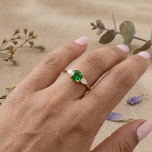 14K 18K Gold <b>Emerald</b> Green Cushion Cut Engagement <b>Ring</b> Pear Side Stone Promise <b>Ring</b> for Women - Product Image 6