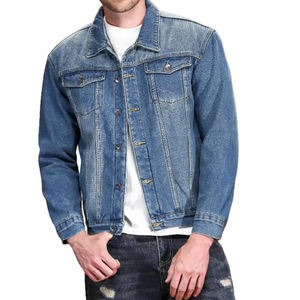 Chaqueta de Mezclilla Lavada para Hombre, Azul Clásico, Cuello Camisero, Manga Regular, Estilo Casual de Otoño, 100% Algodón, Cierre de un Solo Botón - Product Image 6