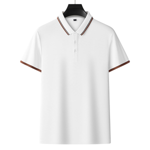 Polo de Manga Corta Blanco para Hombre, Color Sólido, Algodón Oxford, Transpirable, Diseño Casual, Cierre de Botones, Corte Regular - Product Image 1