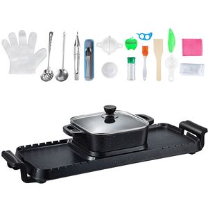 Grill Elettrico 2-in-1 da Interno con Hot Pot 2400W, Piastra BBQ, Griglia Teppanyaki, Doppio Controllo della Temperatura, Spina USA, per Camper - Product Image 1