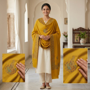 Women's Long Cashmere Shawl Mustard Yellow Embroidered Winter <b>Wrap</b> <b>Scarf</b> for Bridal Wedding Party Occasions - Product Image 6