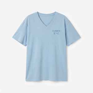 <b>Women's</b> Light Blue <b>V</b>-<b>Neck</b> Short Sleeve <b>T</b>-<b>Shirt</b> Loose Fit 100% Cotton Casual Jersey Print Logo Top Spring Summer - Product Image 6