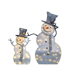 Set di 2 pupazzi di neve preilluminati con cappello a cilindro, 80 LED bianchi caldi, decorazioni natalizie 2D, illuminazione per le festività di Natale - Product Image 2